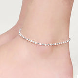925 Sterling Silver Round Ball Bead Anklet for Women