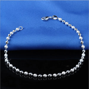 925 Sterling Silver Round Ball Bead Anklet for Women