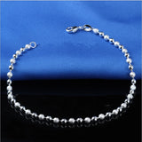925 Sterling Silver Round Ball Bead Anklet for Women