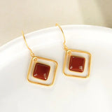 Retro Style Red Tourmaline Square Earrings