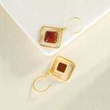 Retro Style Red Tourmaline Square Earrings