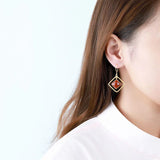 Retro Style Red Tourmaline Square Earrings