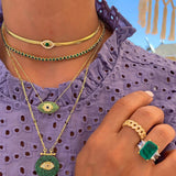 4MM Snake Chain Choker with Green Evil Eye Charm