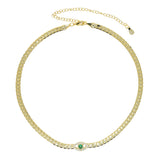 4MM Snake Chain Choker with Green Evil Eye Charm