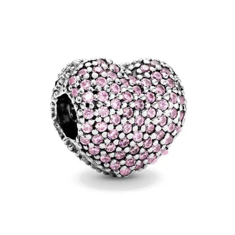 Pink Pav? Heart Clip Charm Bead for Bracelet DIY Jewelry