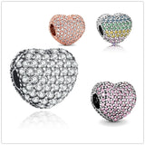 Pink Pav? Heart Clip Charm Bead for Bracelet DIY Jewelry