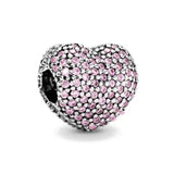 Pink Pav? Heart Clip Charm Bead for Bracelet DIY Jewelry