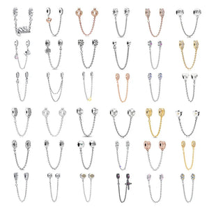 925 Silver Clip Beads Safety Chain Bracelet Accessory