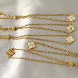 Mother Of Pearl Clover Jewelry Set - Initial Letter Bracelet Necklace