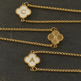 Mother Of Pearl Clover Jewelry Set - Initial Letter Bracelet Necklace
