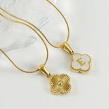 Mother Of Pearl Clover Jewelry Set - Initial Letter Bracelet Necklace