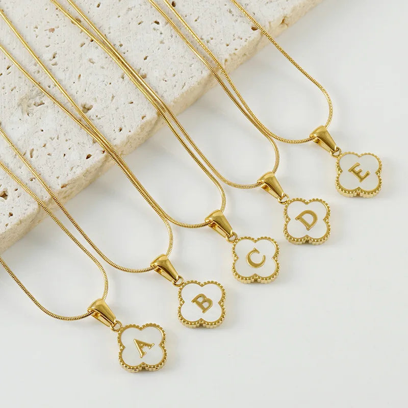 Mother Of Pearl Clover Jewelry Set - Initial Letter Bracelet Necklace