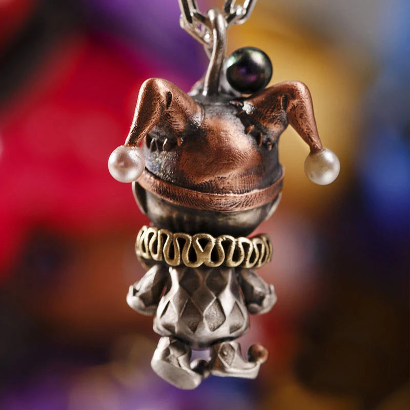 Clown Doll Pendant Silver Necklace Men Women Jewelry
