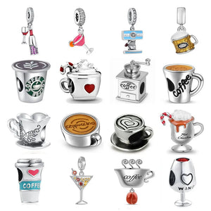 Coffee Cup Beads Bracelet Charm 925 Silver Pendant