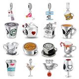 Coffee Cup Beads Bracelet Charm 925 Silver Pendant