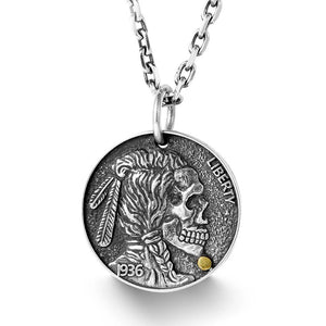Coin Silver Necklace Men's Hip-hop Round Skull Accessories Stray Coin Pendant