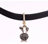 Small Rabbit Choker Cat Feline Pet Pendant Necklace Zircon Jewelry