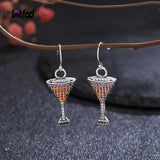 Champagne Glasses Drop Earrings 925 Sterling Silver Zircon Party Jewelry