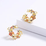 Epoxy Flower Earrings Zircon Butterfly Enamel Jewelry