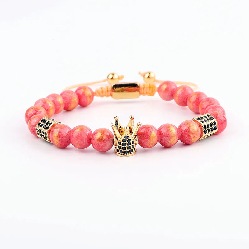 Cubic Zircon Pave Crown Charm Bracelet Set