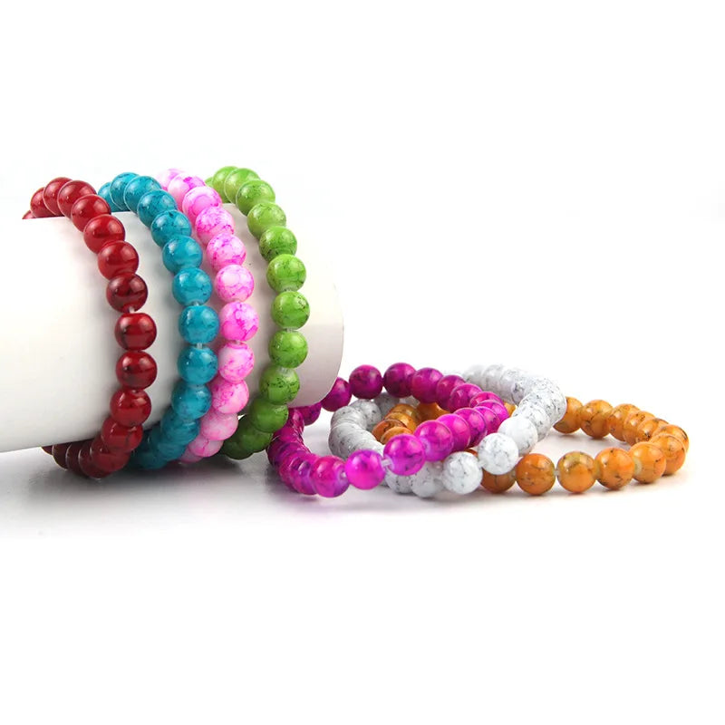Colorful 8mm Crackle Bracelet Couple Bracelet Crystal for Women Jewelry
