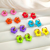 Colorful Acrylic Resin Flower Hoop Earrings Stainless Steel Circle Earring