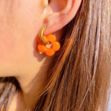 Colorful Acrylic Resin Flower Hoop Earrings Stainless Steel Circle Earring