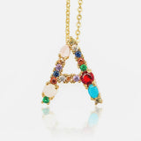 Colorful Alphabets Pendant Necklace Women Rainbow A-Z 26 Letter O-Chain