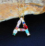 Colorful Alphabets Pendant Necklace Women Rainbow A-Z 26 Letter O-Chain