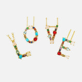 Colorful Alphabets Pendant Necklace Women Rainbow A-Z 26 Letter O-Chain