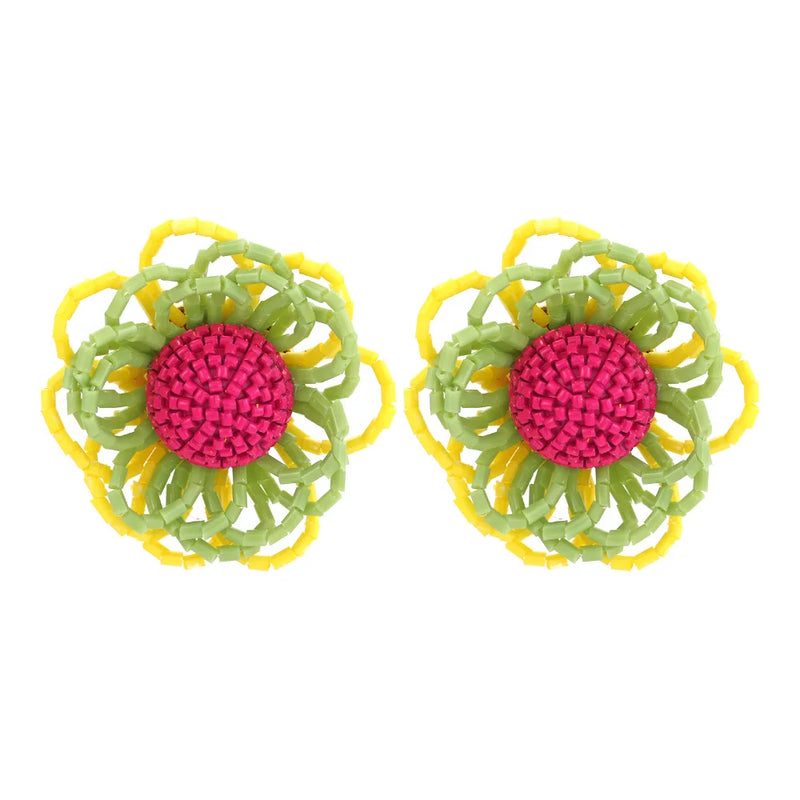 Colorful Beaded Daisy Earrings Handwoven Flower Drop Earrings for Women