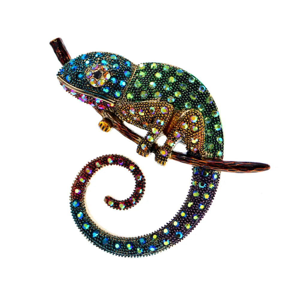 Colorful Chameleon Brooch Unisex Oil-Painted Animal Rhinestone Lizards Pin Corsa