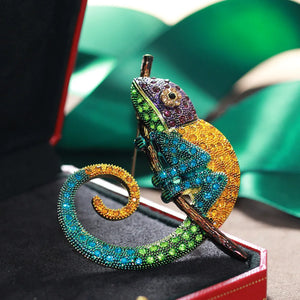 Colorful Chameleon Brooch Unisex Oil-Painted Animal Rhinestone Lizards Pin Corsa