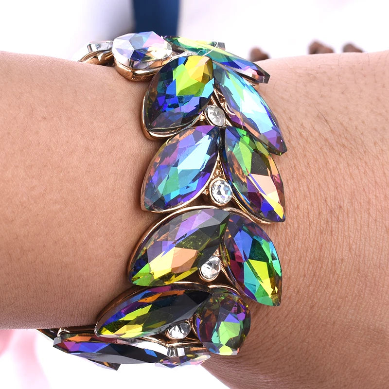 Colorful Crystal Large Bracelet Adjustable Glamour Cuff Elastic Rope