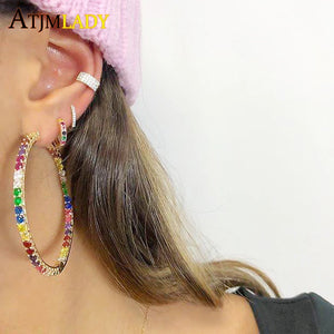 Colorful CZ Circle Hoop Earrings 45MM High