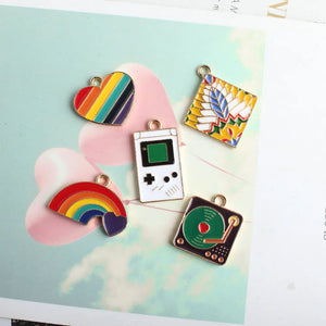 50pcs Rainbow Heart Game Console Charms Enamel Alloy Oil Drop Earring Pendants