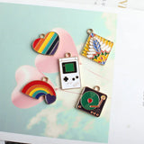 50pcs Rainbow Heart Game Console Charms Enamel Alloy Oil Drop Earring Pendants