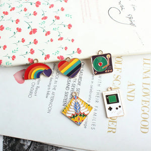 50pcs Rainbow Heart Game Console Charms Enamel Alloy Oil Drop Earring Pendants
