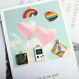 50pcs Rainbow Heart Game Console Charms Enamel Alloy Oil Drop Earring Pendants