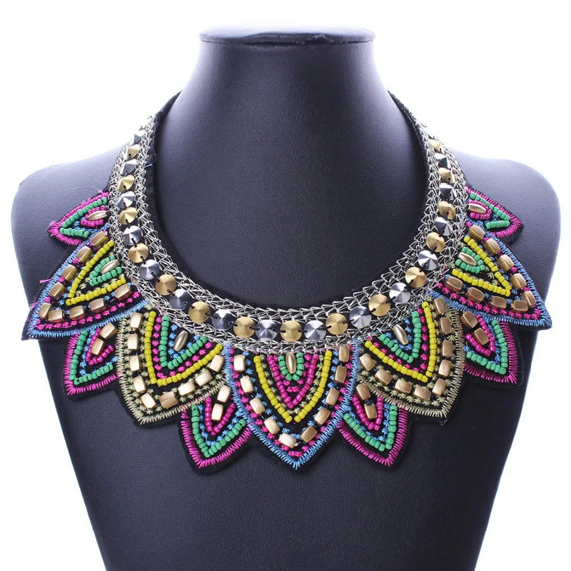 Colorful Leaf Rhinestone Short Collar Choker Necklace Statement Jewelry