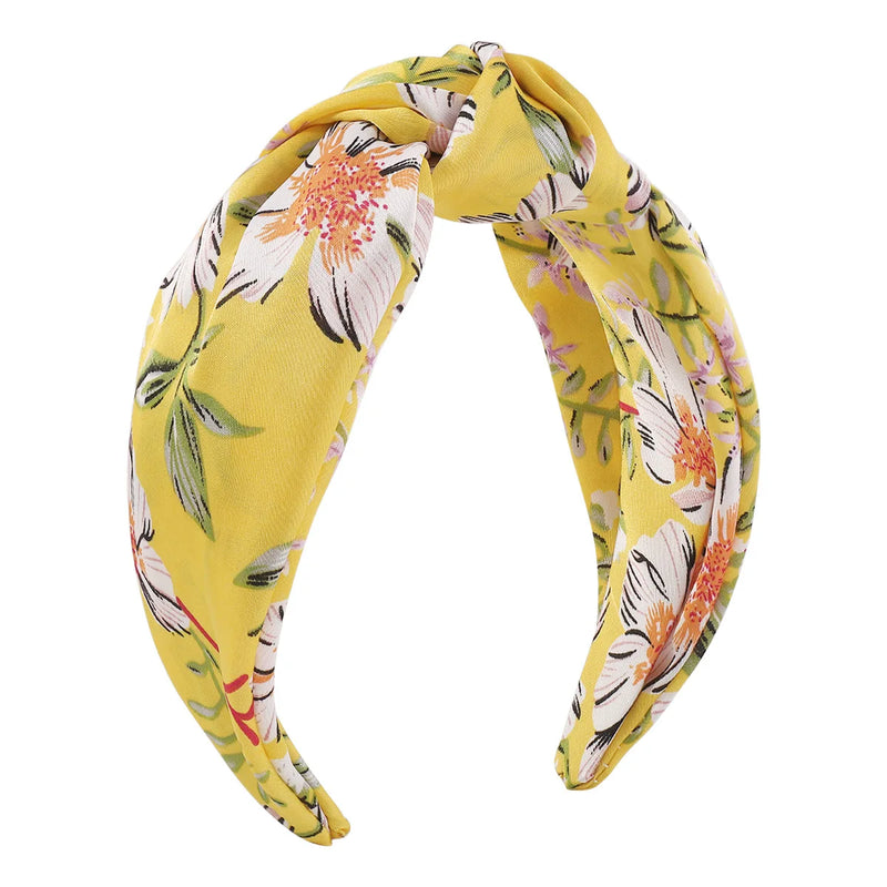 Colorful Flower Printed Women Headband Wide Edge Fabric Knot Hair Band