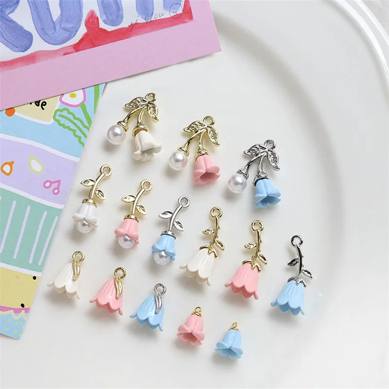 Resin Flower Charms Silver Tone Alloy Accessory 20pcs