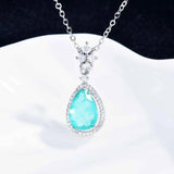 Colorful Treasure Pendant Paraiba Necklace Zircon Water Drop Pear Shaped Jewelry