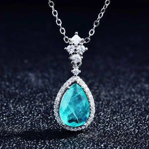 Colorful Treasure Pendant Paraiba Necklace Zircon Water Drop Pear Shaped Jewelry
