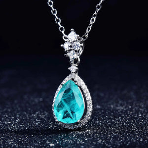 Colorful Treasure Pendant Paraiba Necklace Zircon Water Drop Pear Shaped Jewelry