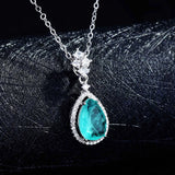 Colorful Treasure Pendant Paraiba Necklace Zircon Water Drop Pear Shaped Jewelry