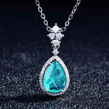 Colorful Treasure Pendant Paraiba Necklace Zircon Water Drop Pear Shaped Jewelry