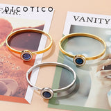 Glass Charm Bangle Stainless Steel Rhinestone Cuff Bracelet