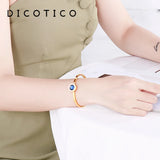 Glass Charm Bangle Stainless Steel Rhinestone Cuff Bracelet