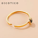 Glass Charm Bangle Stainless Steel Rhinestone Cuff Bracelet